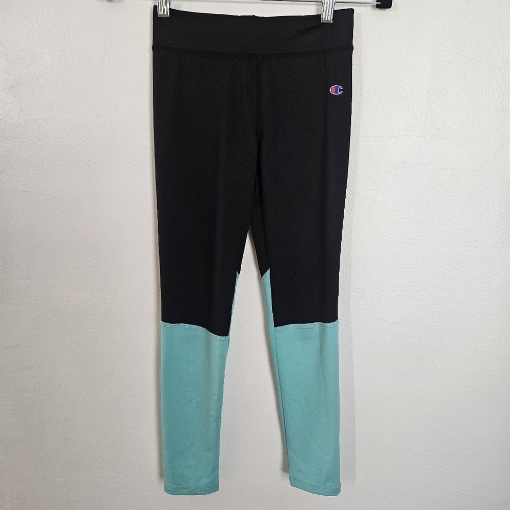 Champion Kids Girls Athletic Colorblock Leggings Black Aqua Size 10 12